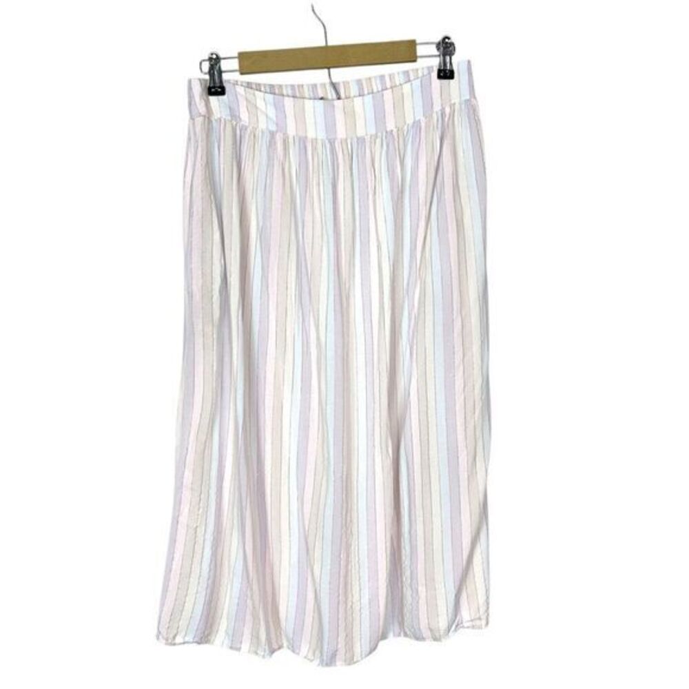 Self Contrast Skirt Womens Medium Pastel Striped Midi A Line Elastic Waist White